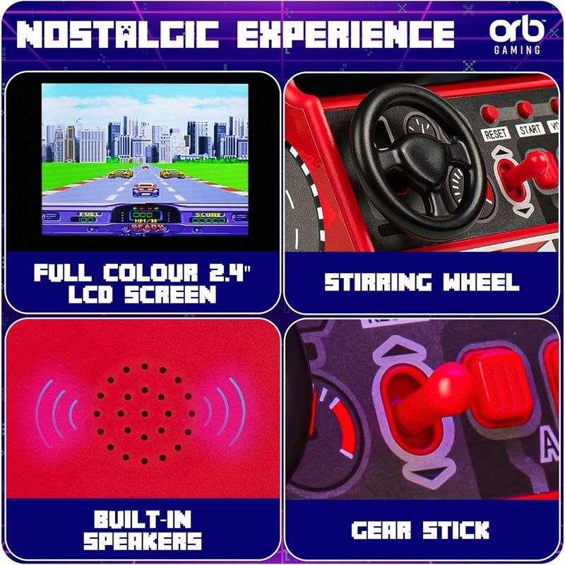 Thumbs Up Orb - Mini Arcade Racing Machine: Handheld Console with 30 Pre-Loaded 8-Bit Games, 2.4" LCD Screen, Steering Wheel, Gear Stick, Control Buttons, Games Console - Image 3